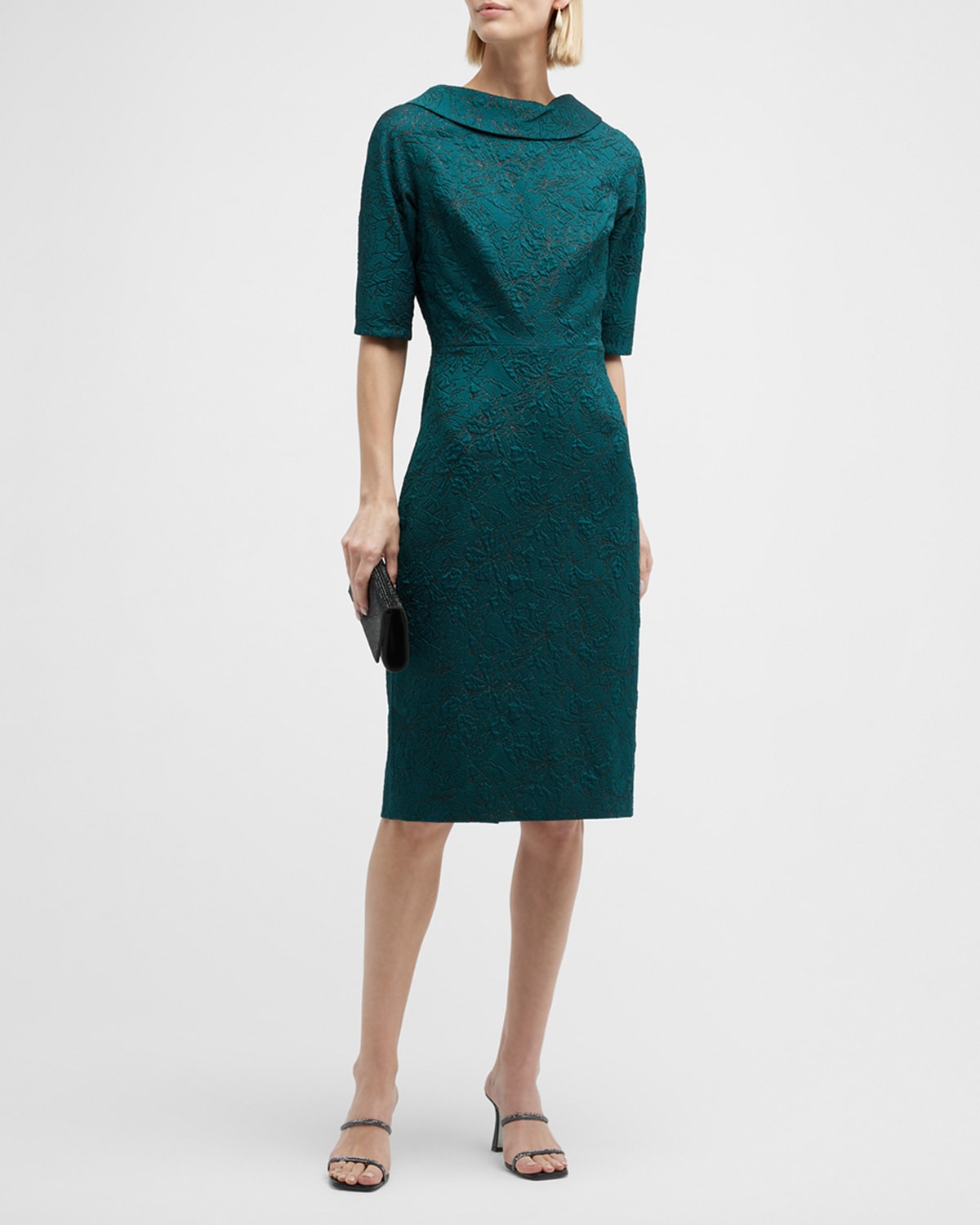 Rickie Freeman for Teri Jon PortraitCollar Textured Jacquard Dress