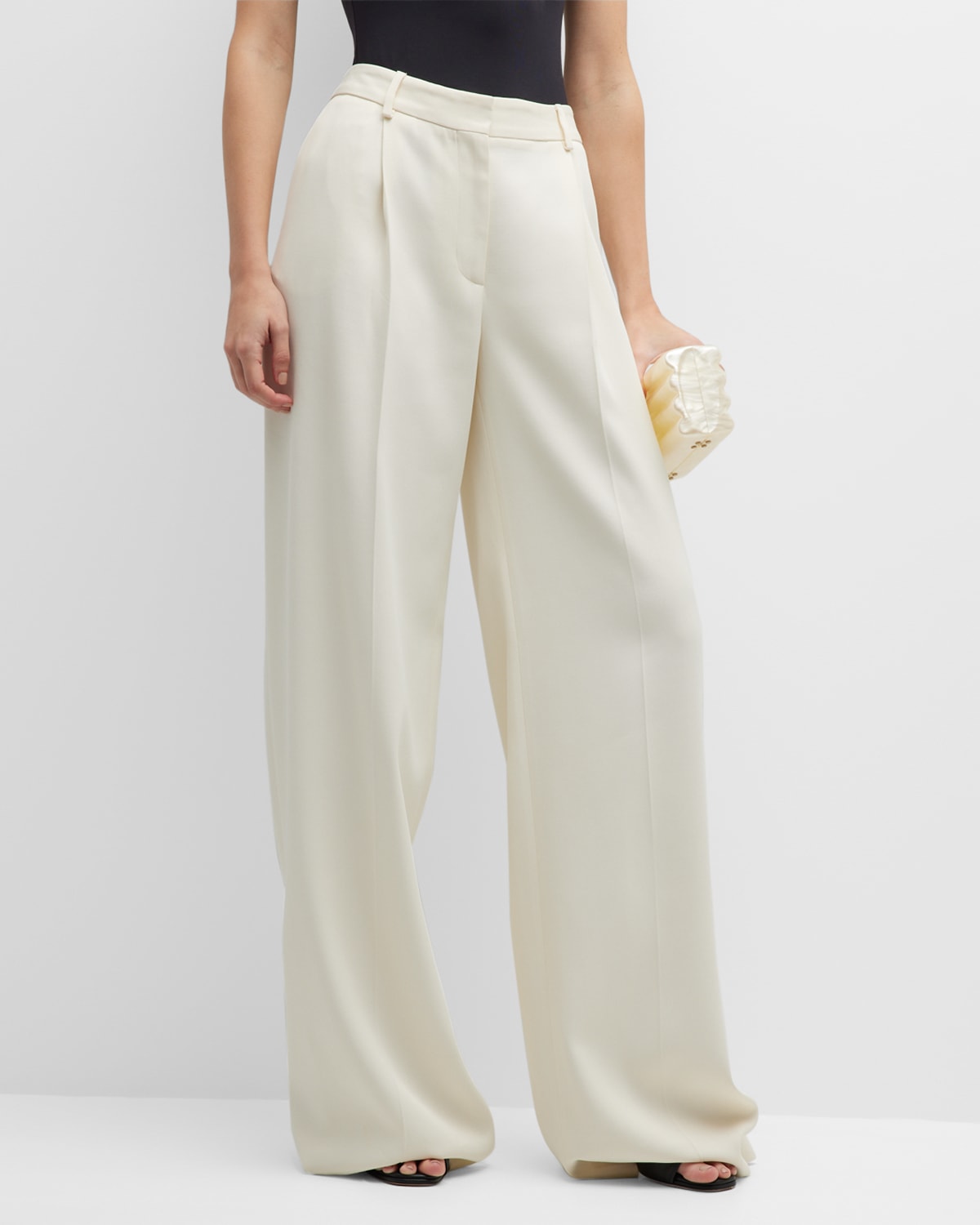 Alex Perry Landon Pleated Wide-Leg Satin Crepe Pants | Neiman Marcus