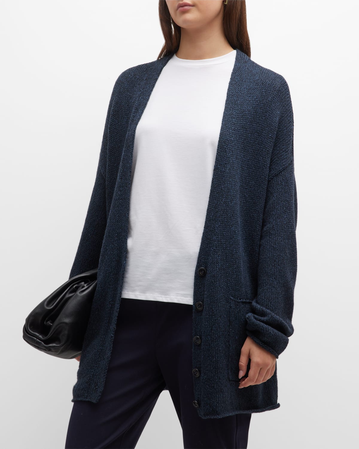 Eileen Fisher Button-Down Cashmere-Blend Cardigan | Neiman Marcus