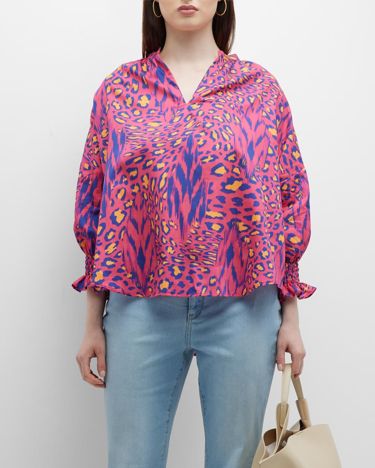 Finley Rex Animal-Print Blouson-Sleeve Top | Neiman Marcus