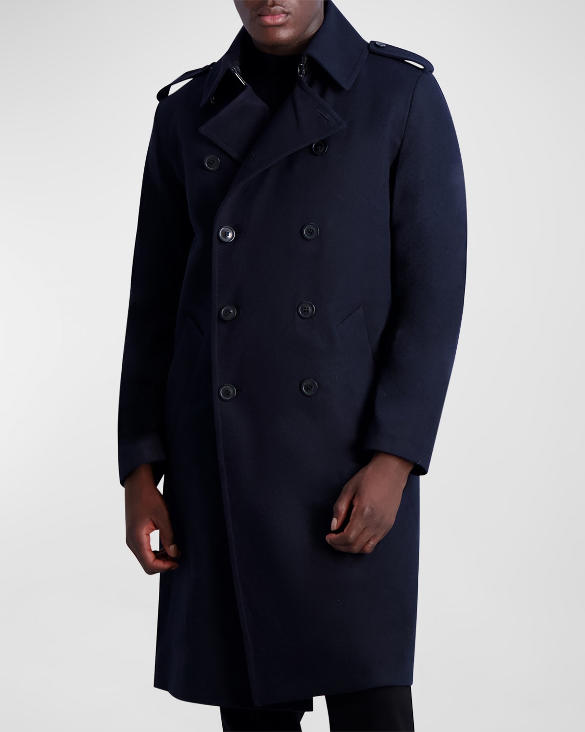 Karl Lagerfeld Paris Men's Wool Peacoat w/ Faux Fur Collar | Neiman Marcus