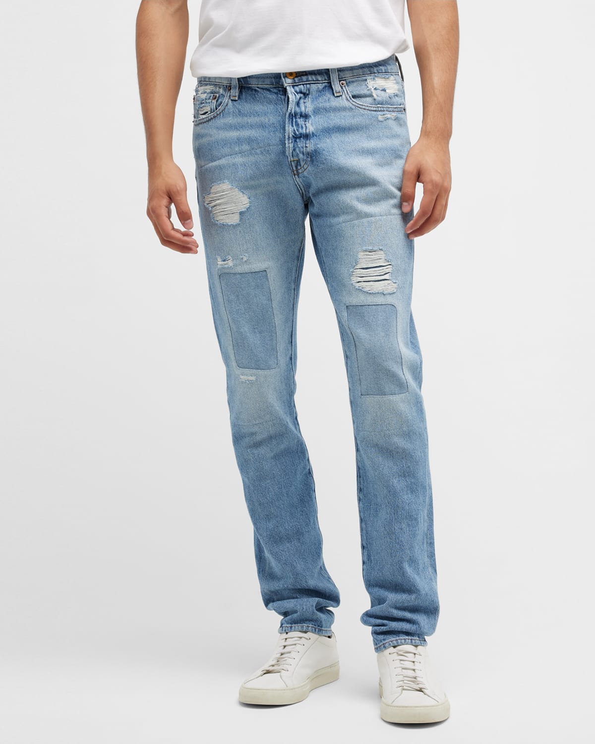 Amiri Men's Serif Logo Destroyed Jeans | Neiman Marcus