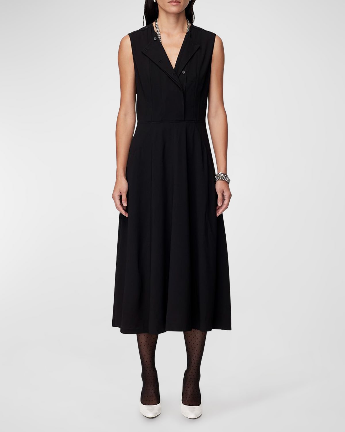 Another Tomorrow V-Neck Sleeveless Rib Midi Dress | Neiman Marcus
