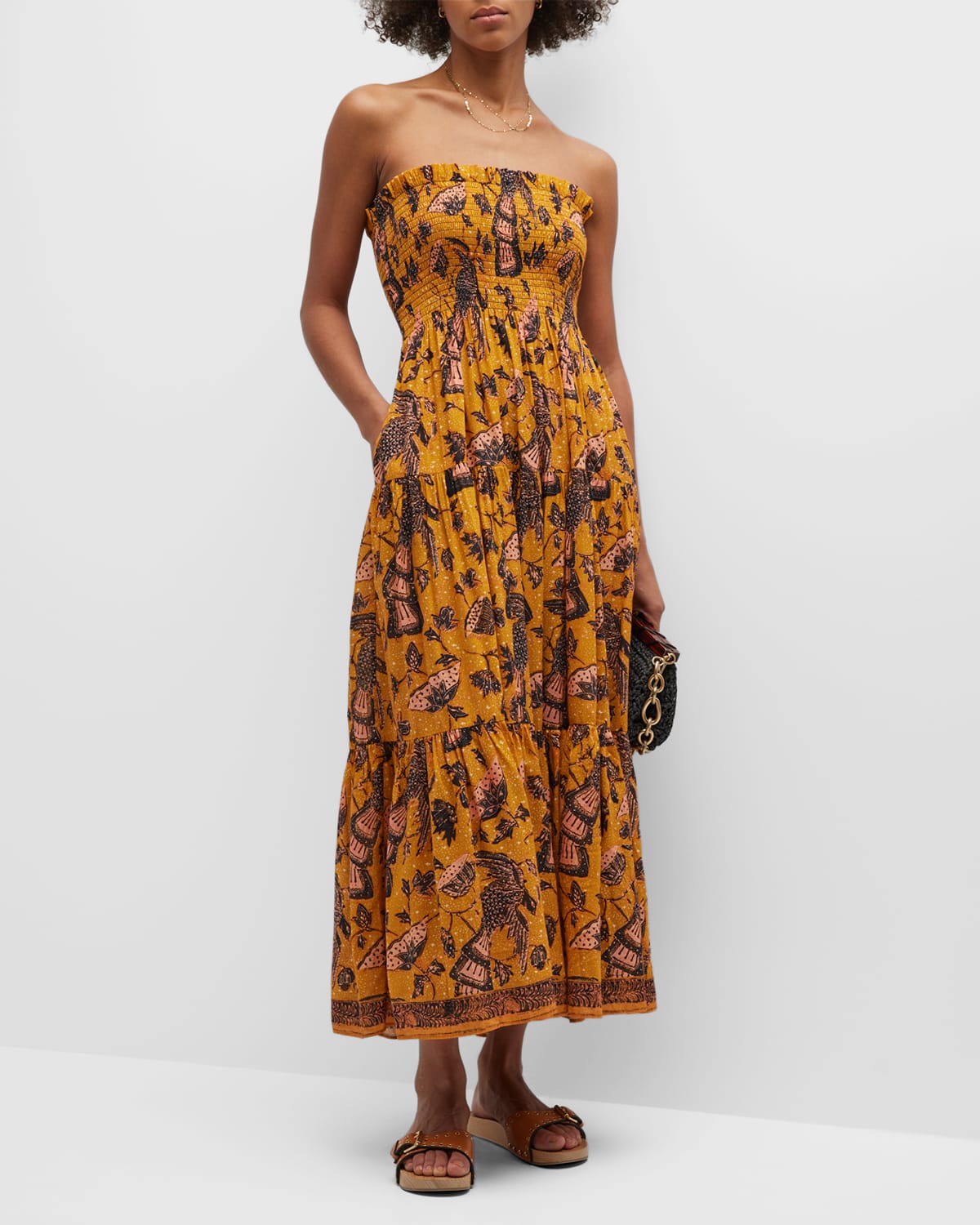 Tory Burch Colorblock Floral Strapless Maxi Dress | Neiman Marcus