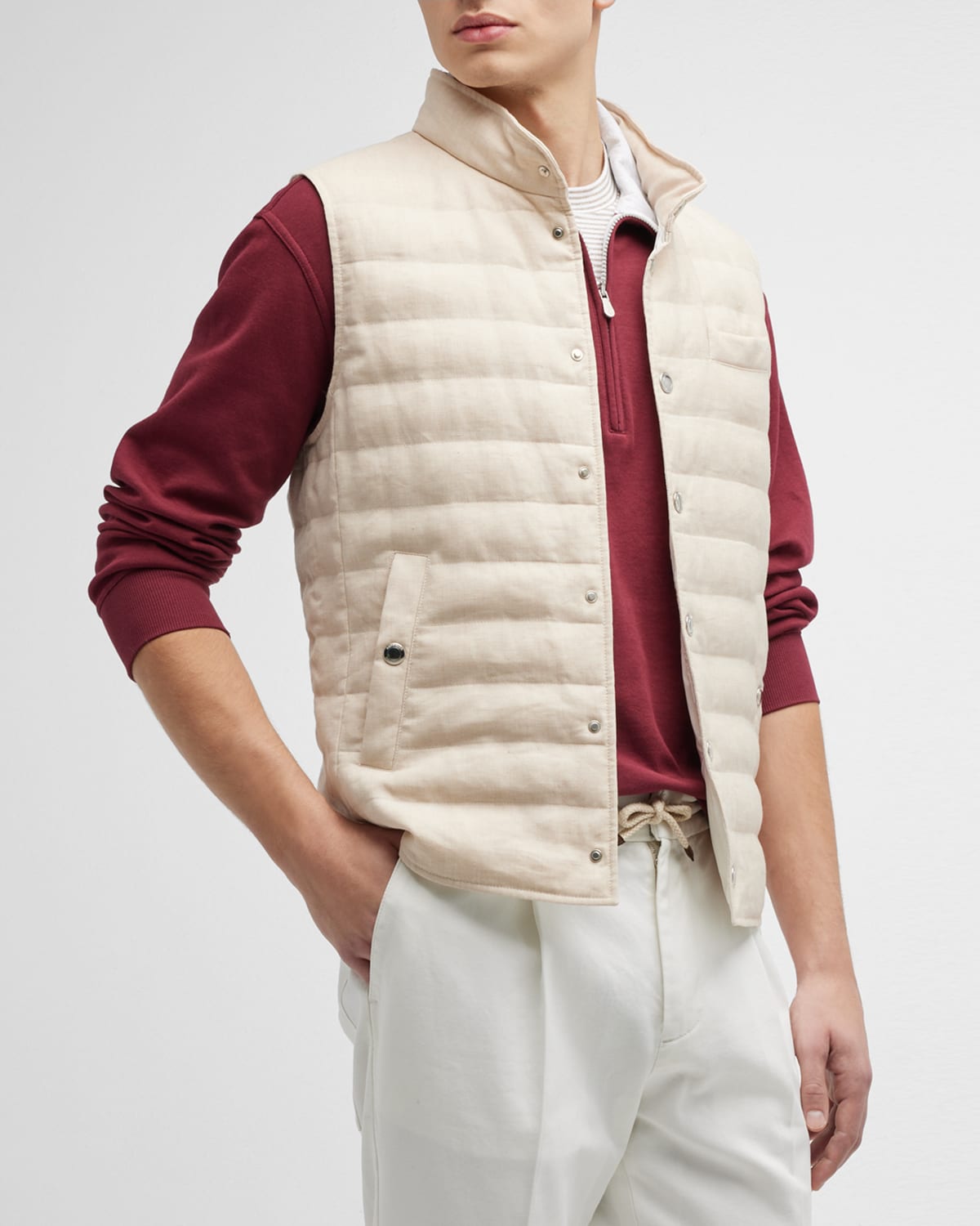 Brunello Cucinelli Men's Quilted Wool-Cashmere Vest with Removable Hood ...