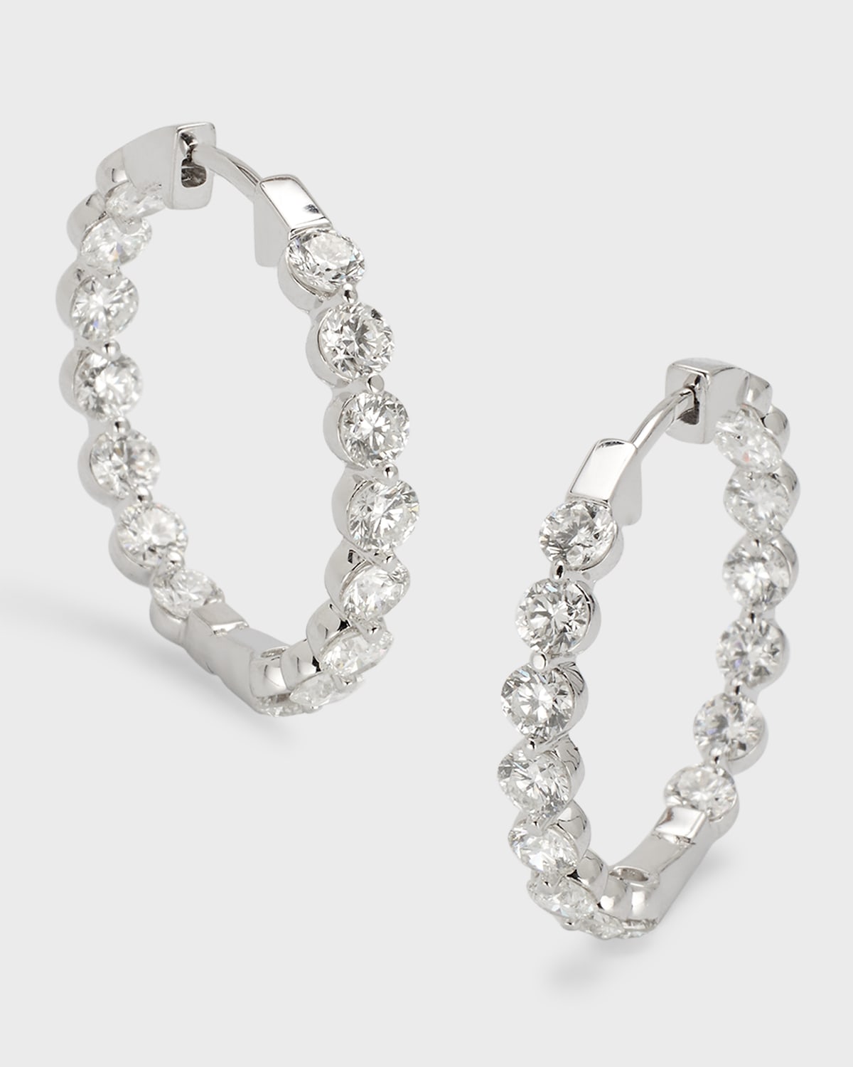 Neiman Marcus Diamonds 18K White Gold Round Diamond Hoop Earrings Neiman Marcus