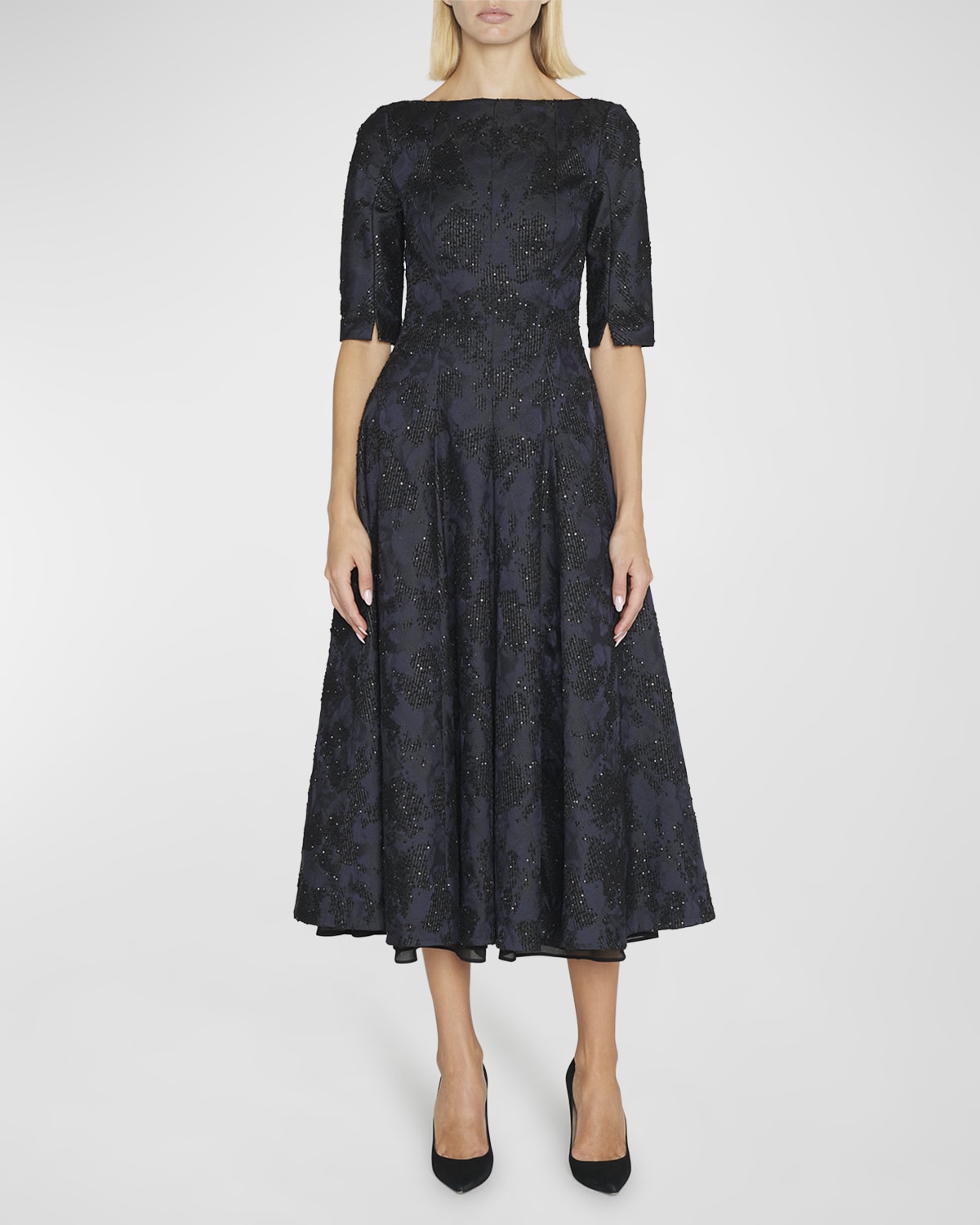 Balenciaga Monogram Silk Jacquard Oversized Midi Dress | Neiman Marcus