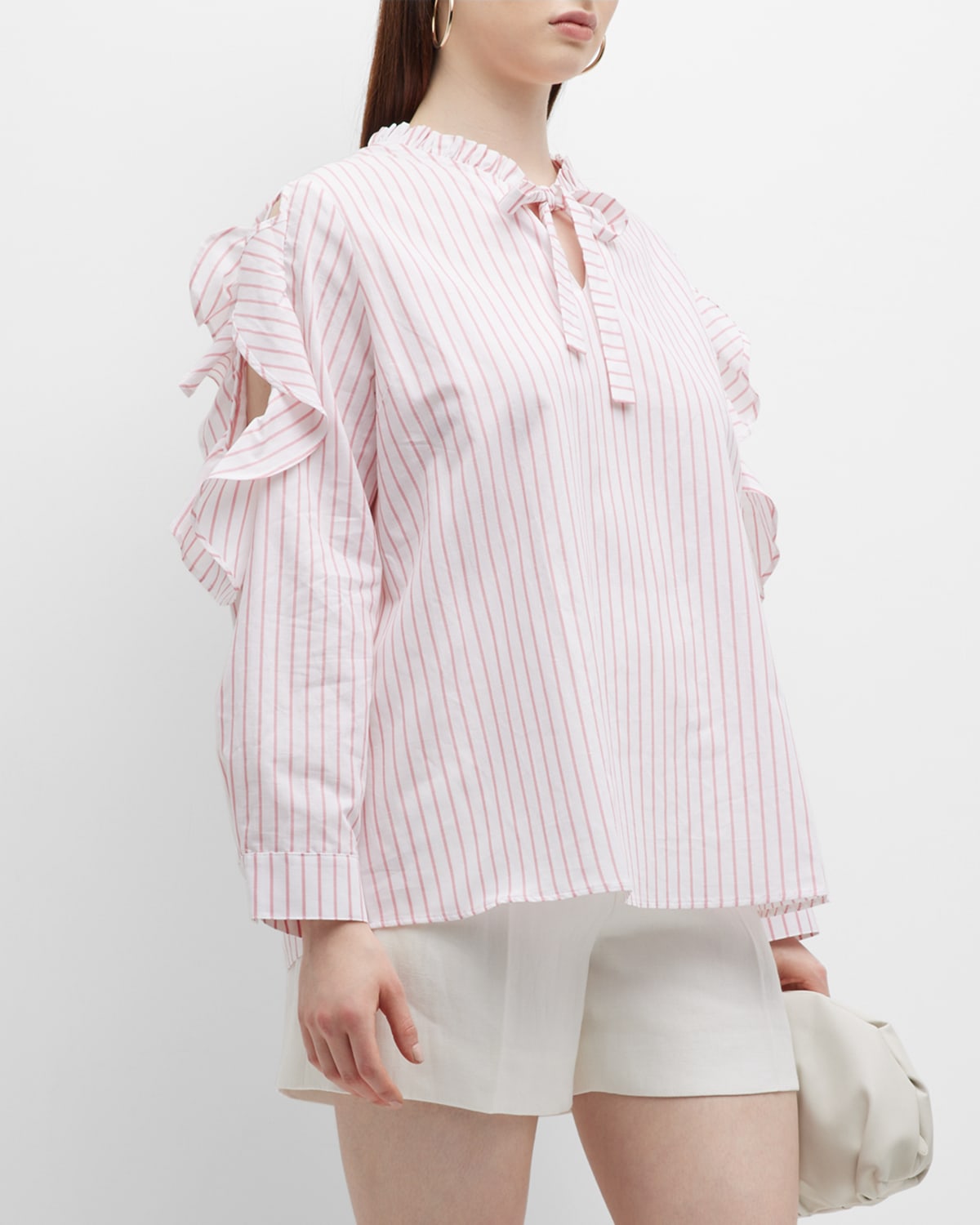 Plus Size Floral Flutter Sleeve Cutout Blouse