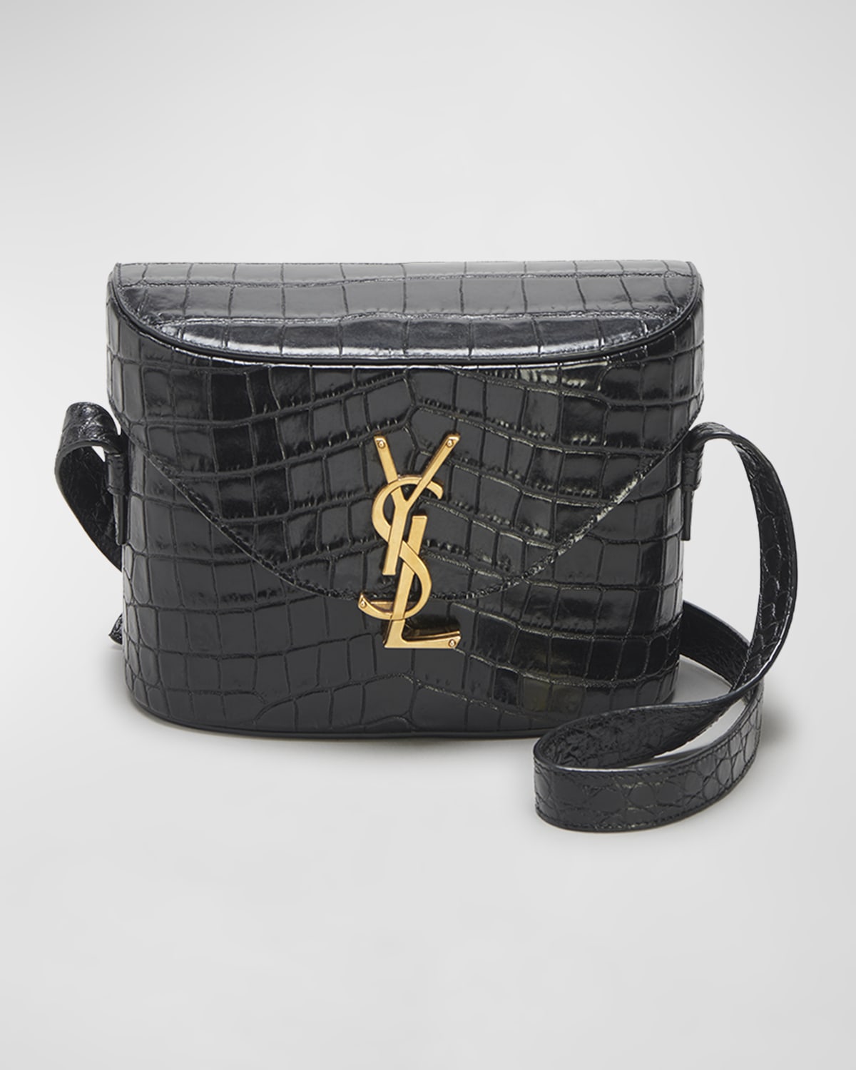 Saint Laurent YSL Croc-Embossed Phone Holder Shoulder Bag | Neiman Marcus