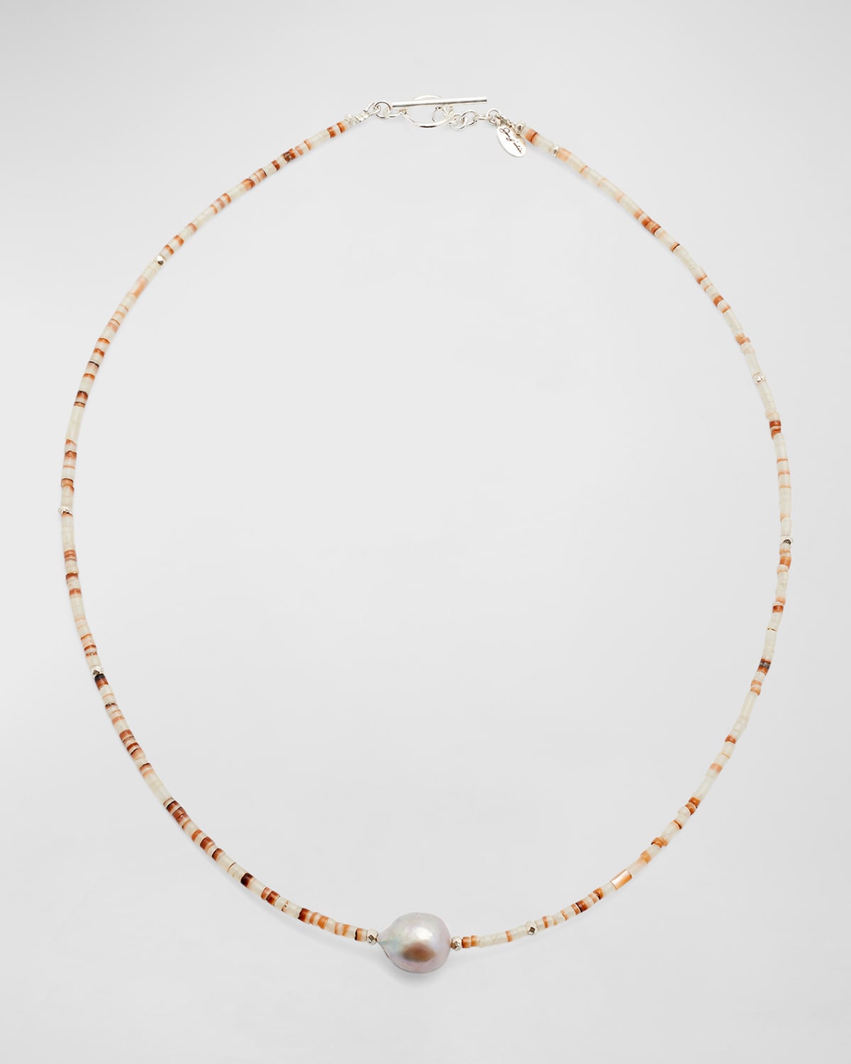 Jan Leslie Men's Beaded Shell Necklace with Grey Freshwater Pearl ...