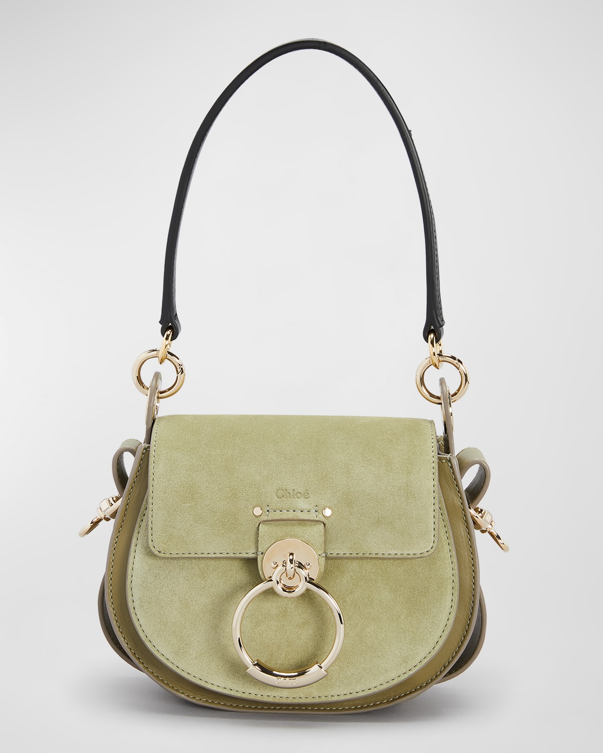 Chloe Tess Small Linen & Leather Saddle Crossbody Bag Neiman Marcus