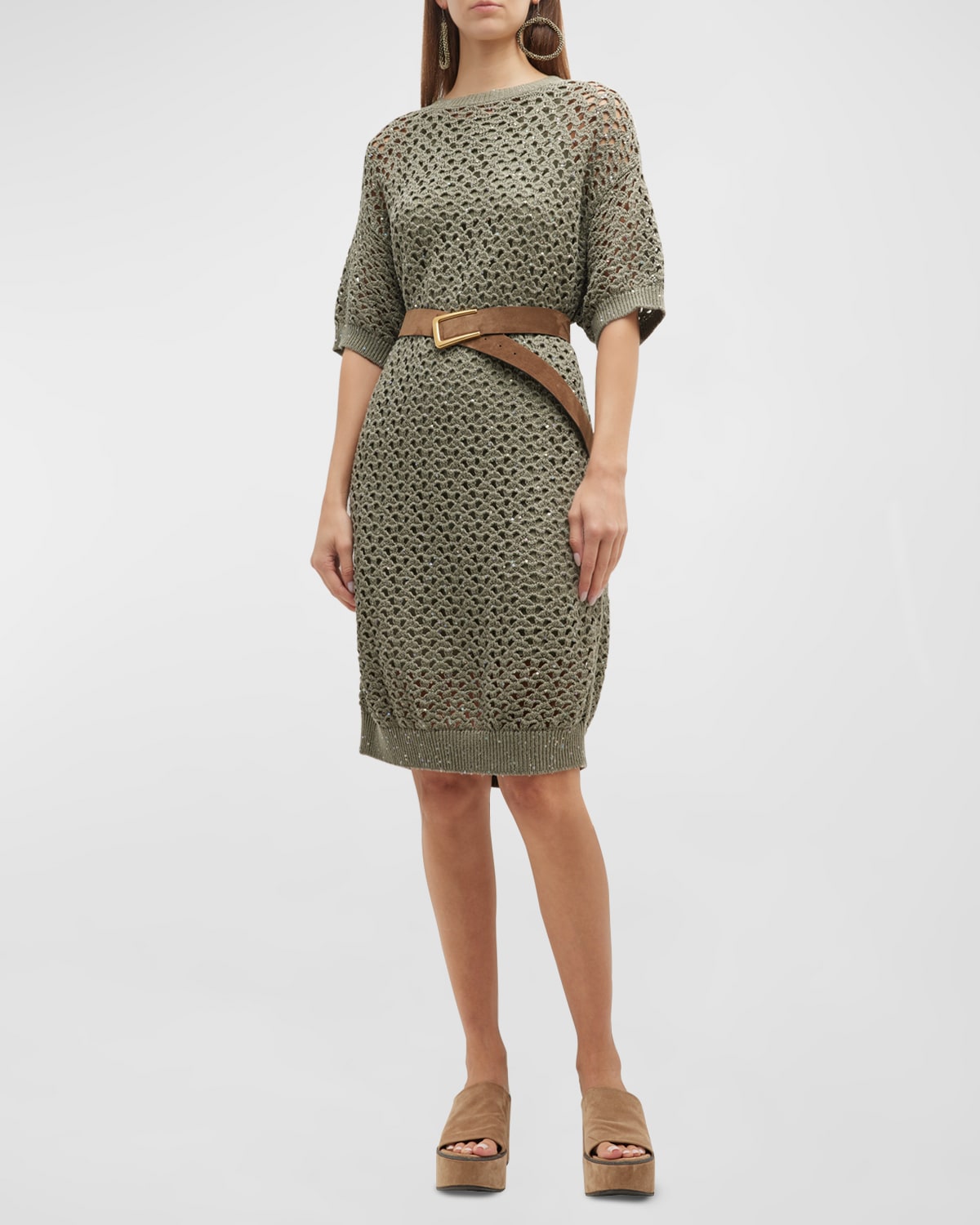 Rust Open Knit Crochet Midi Dress by PinkBlush | Everetts Place main image 1