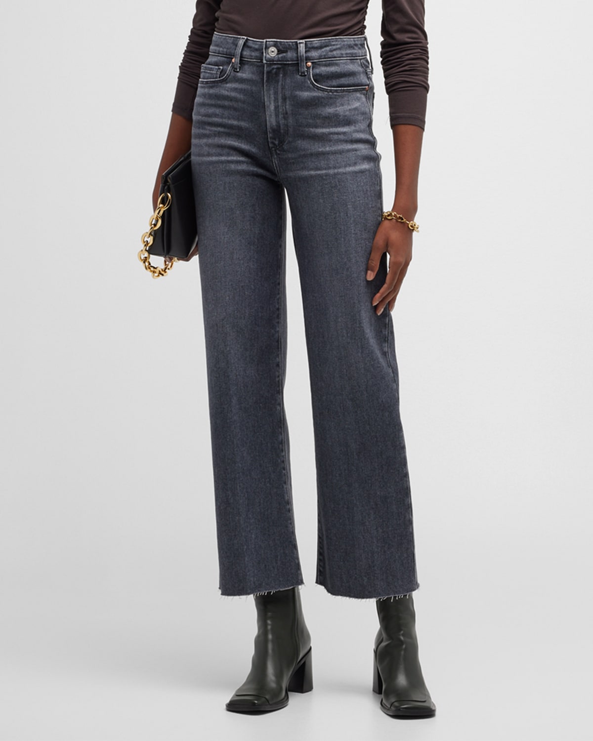 PAIGE Claudine Cropped Flare Raw Hem Jeans | Neiman Marcus