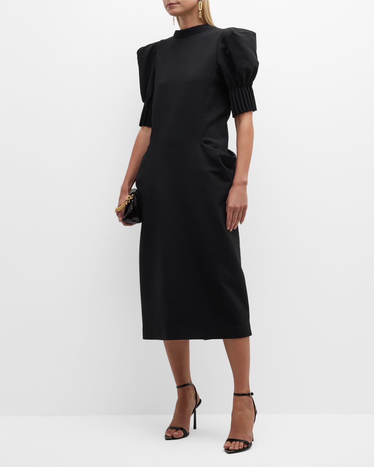 MeimeiJ Front-Knot Cutout Puff-Sleeve Midi Dress | Neiman Marcus