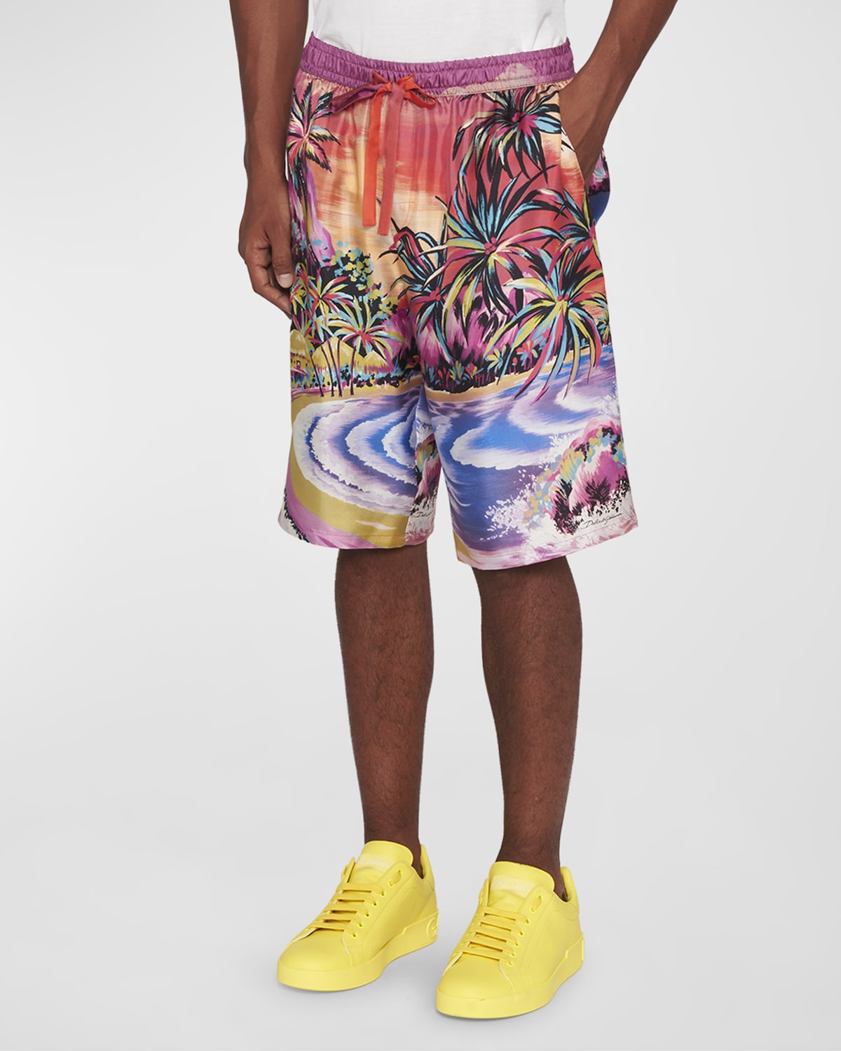 Yellow Neon Pineapple Hawaiian Print Men's Shorts