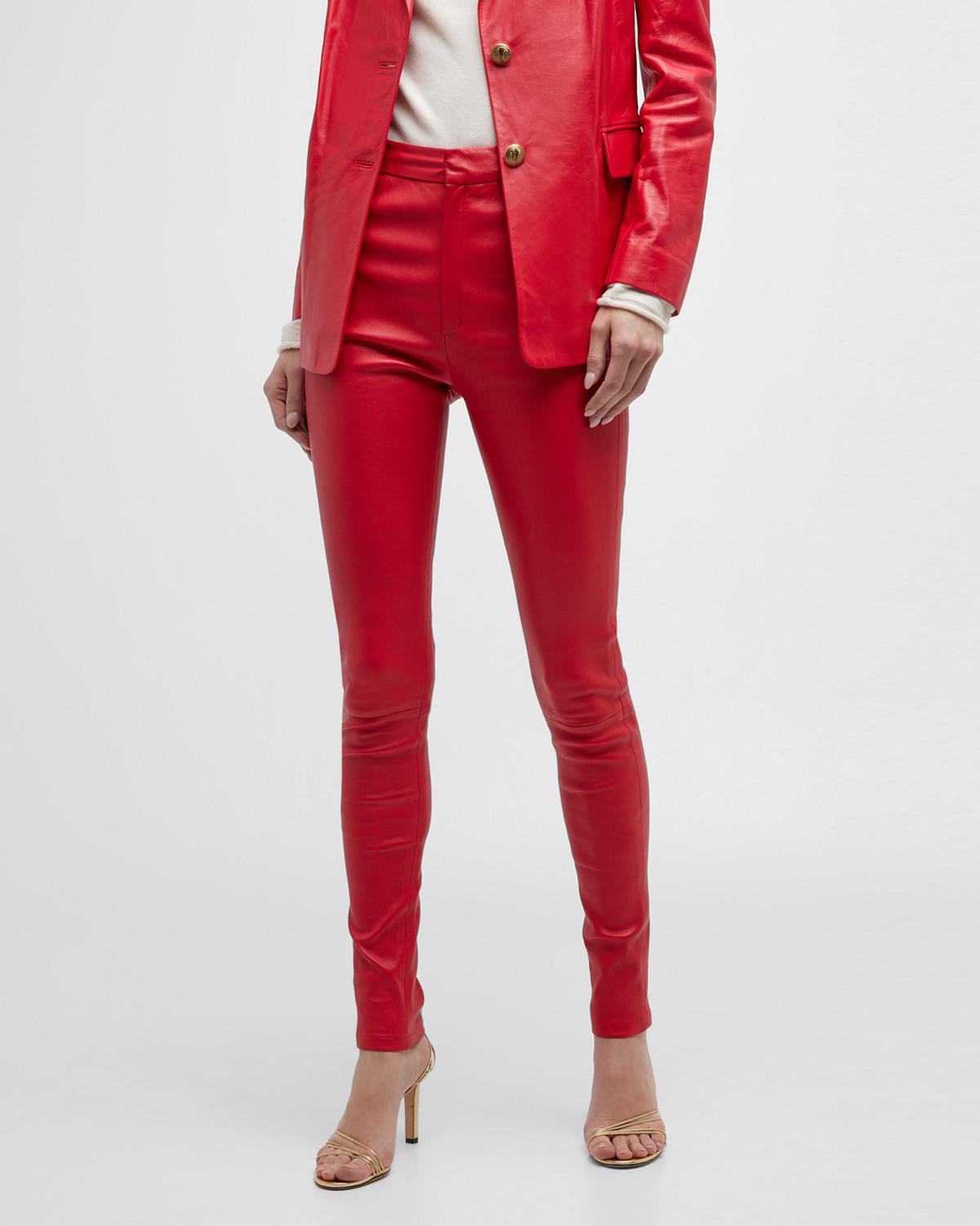 Pantalon En Cuir AKRIS Fria - Taille 10 (Taille De Taille 31 Pouces) - Gris - Style Jegging Skinny - Neuf Avec étiquettes