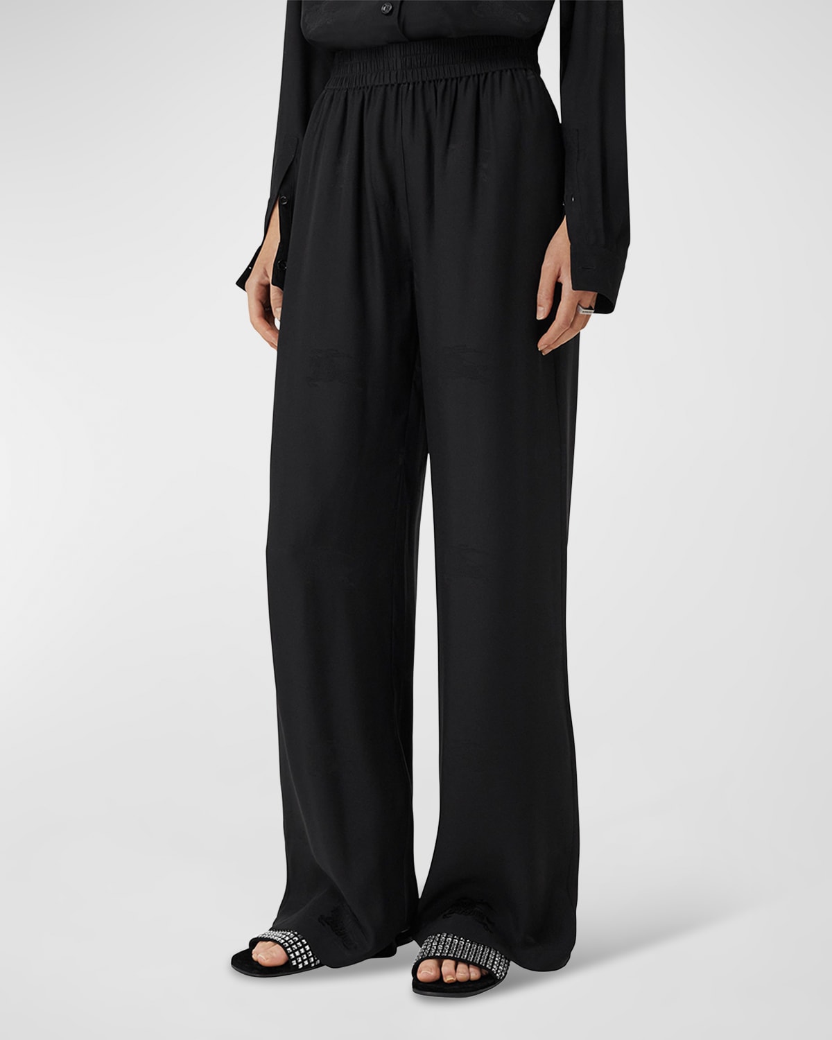 Burberry Noemi Check Silk Wide-Leg Ankle Pull-On Pants | Neiman Marcus