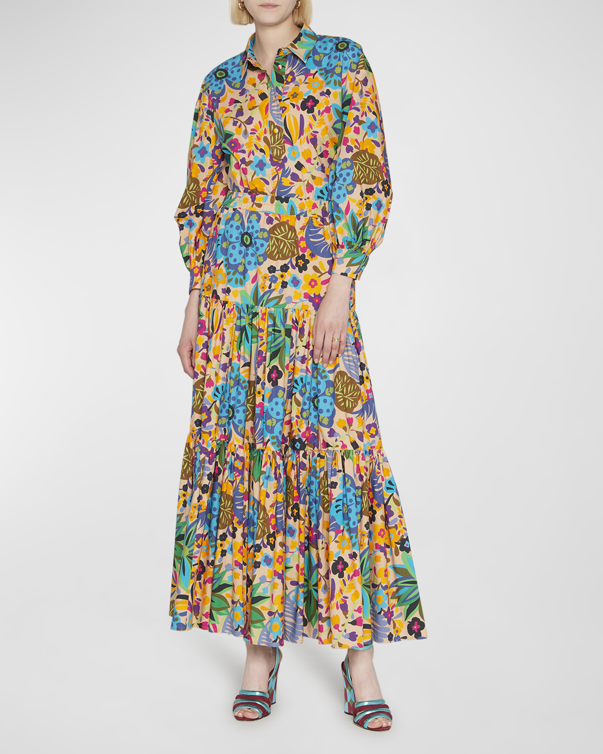 La DoubleJ Visconti Floral-Print Puff-Sleeve Tiered Maxi Dress | Neiman ...