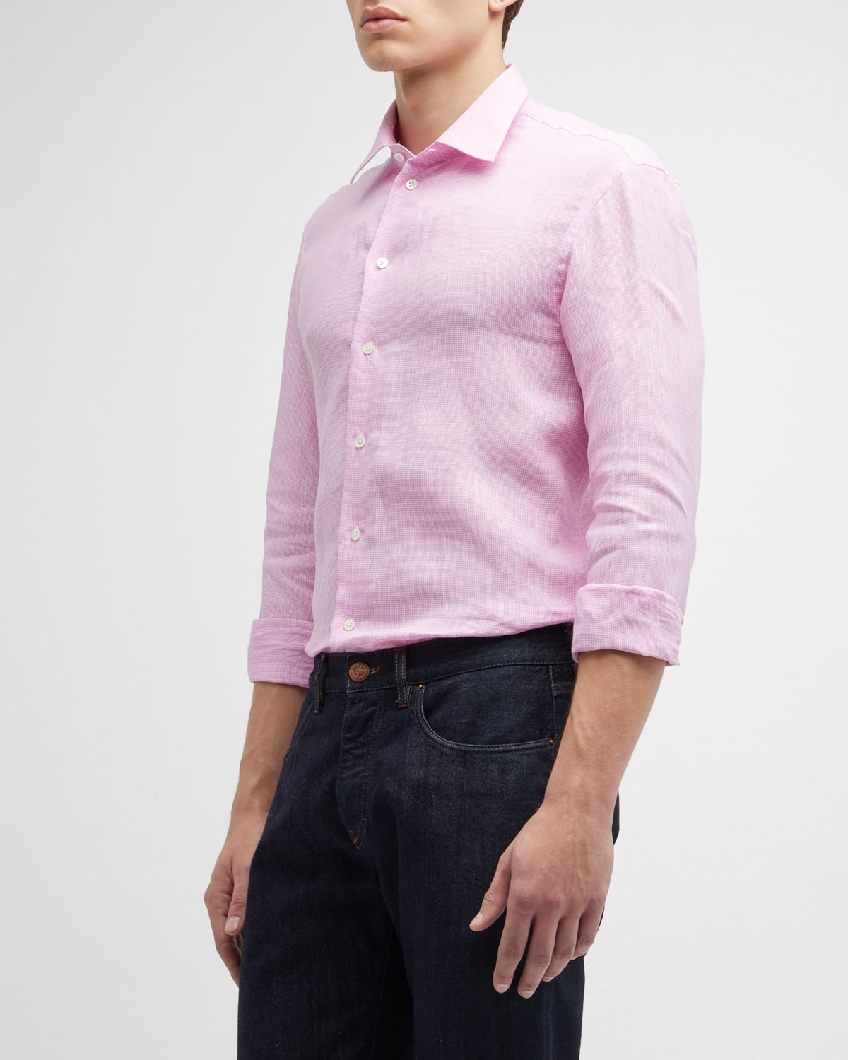 Emporio Armani Men's Short Sleeve Linen Sport Shirt | Neiman Marcus