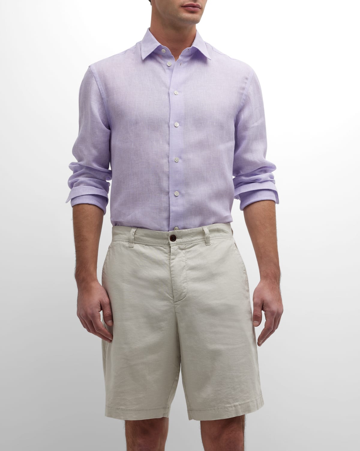 Emporio Armani Men's Short Sleeve Linen Sport Shirt | Neiman Marcus