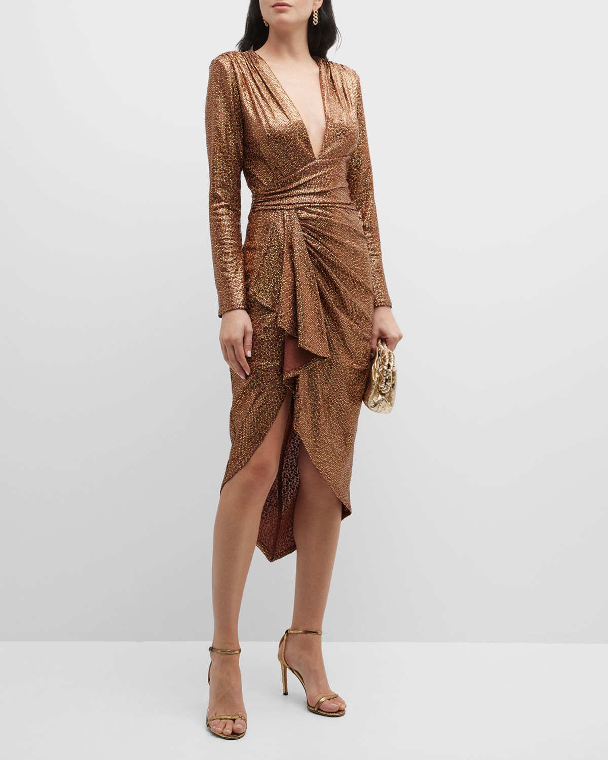 SHO Deep V-Neck Sequin Fringe Dress | Neiman Marcus