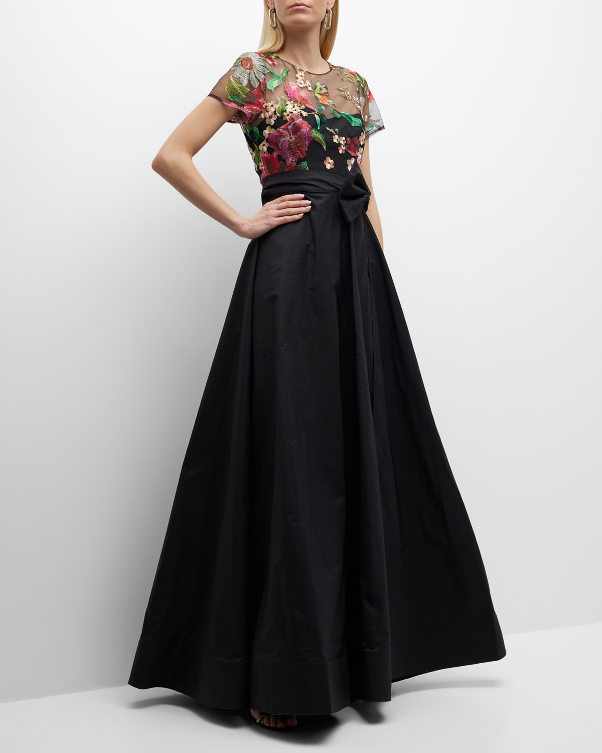 Marchesa Notte Floral-Embroidered Tulle Trumpet Gown | Neiman Marcus