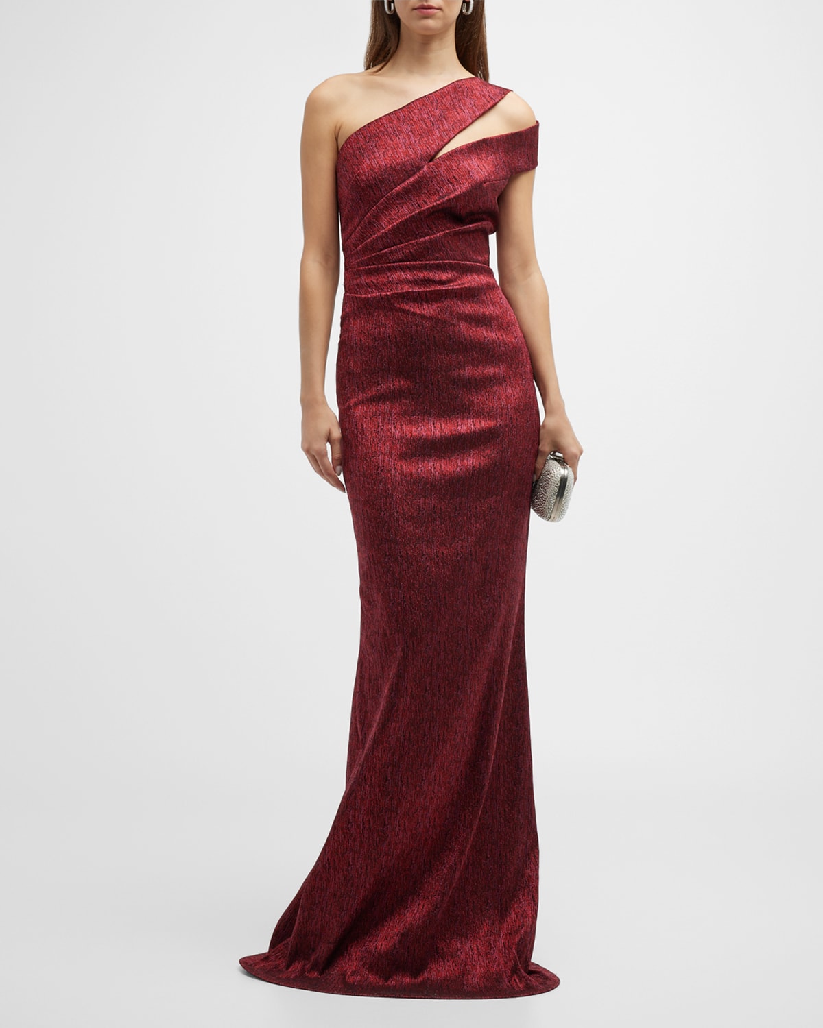 Rickie Freeman for Teri Jon One-Shoulder Jacquard Column Gown | Neiman ...