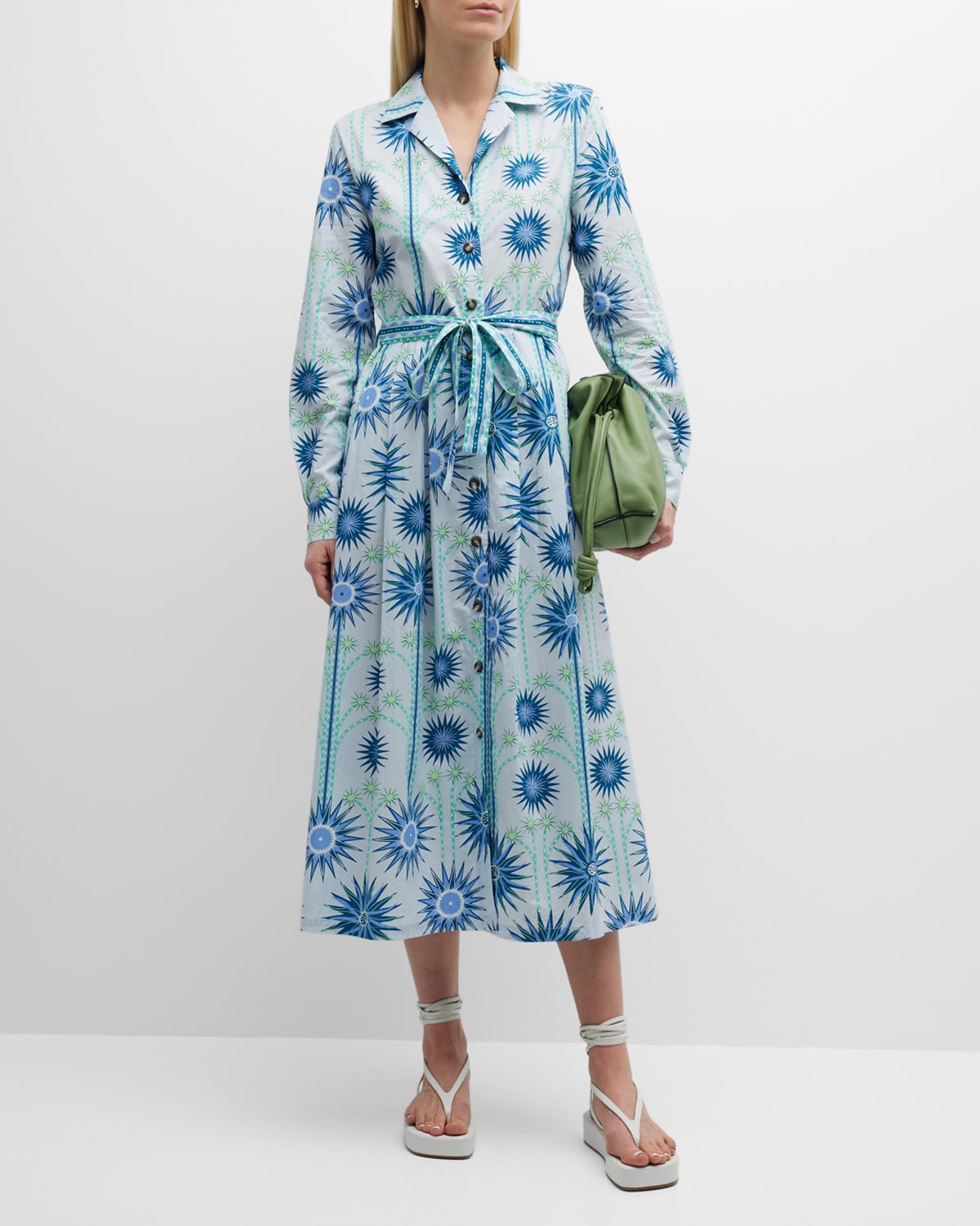 Dolce&Gabbana Floral-Print Belted Midi Shirtdress | Neiman Marcus
