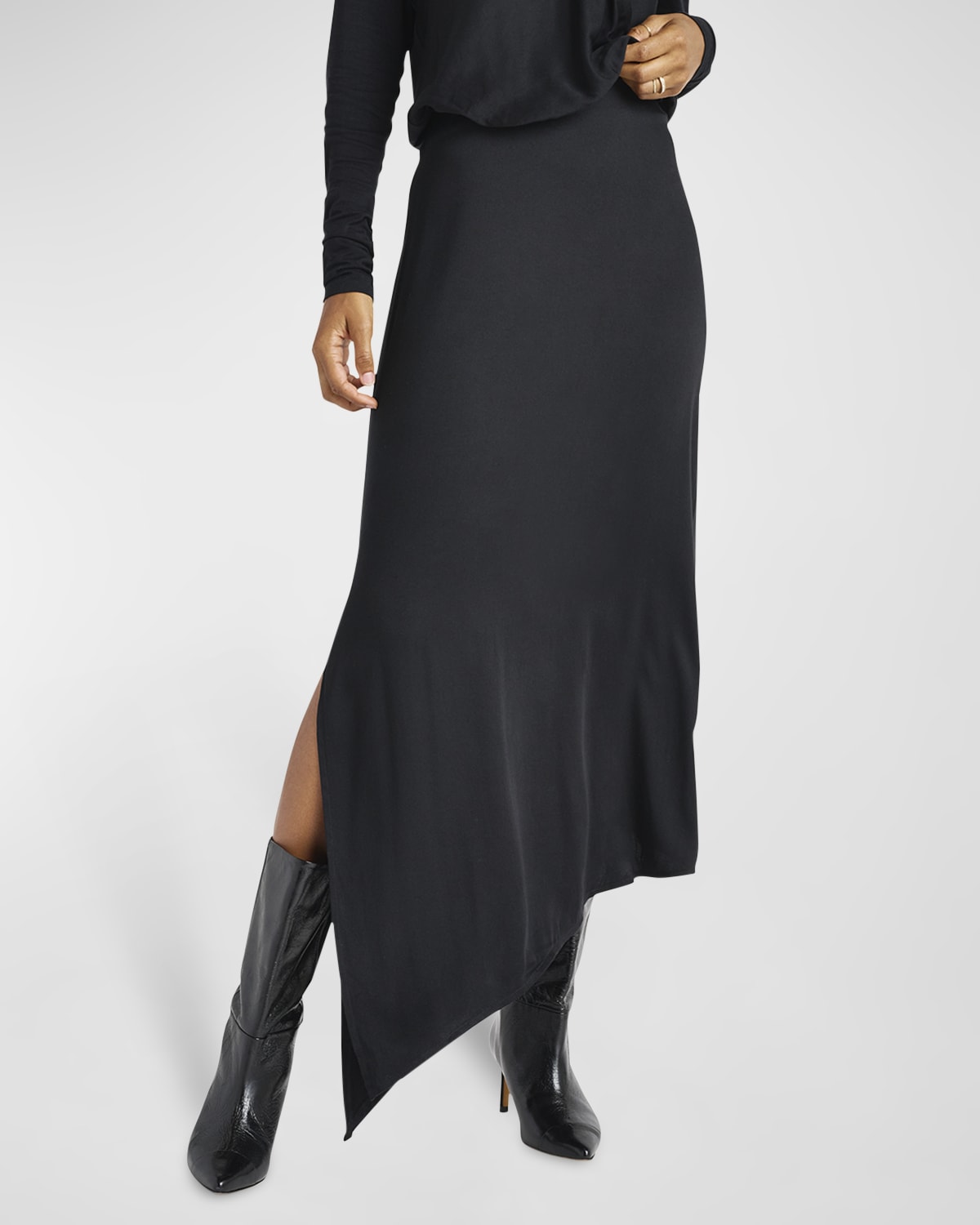 Theory Asymmetric Draped Midi Skirt | Neiman Marcus