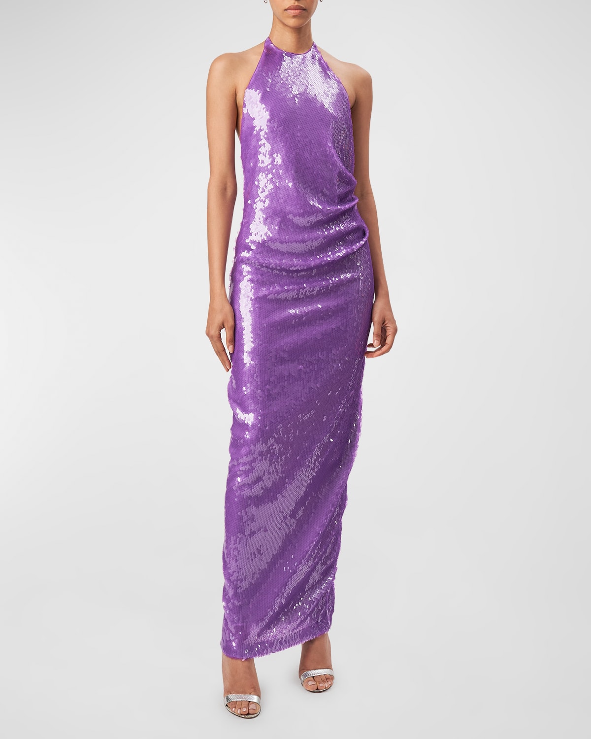 Ronny Kobo Zack Open-Back Halter Sequin Midi Dress | Neiman Marcus