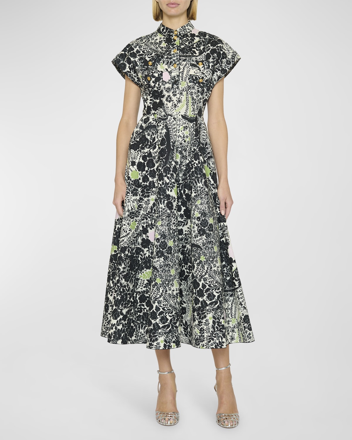 Giambattista Valli Floral-Print Ruffle Tie-Waist Midi Shirtdress ...