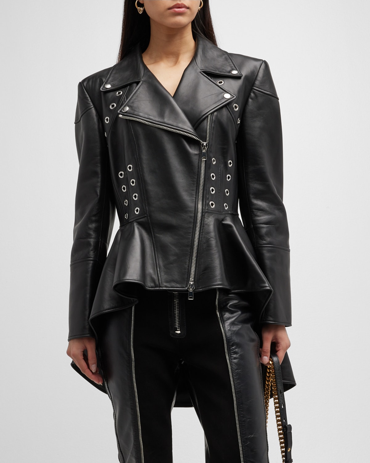Alexander McQueen Leather Peplum Biker Jacket | Neiman Marcus