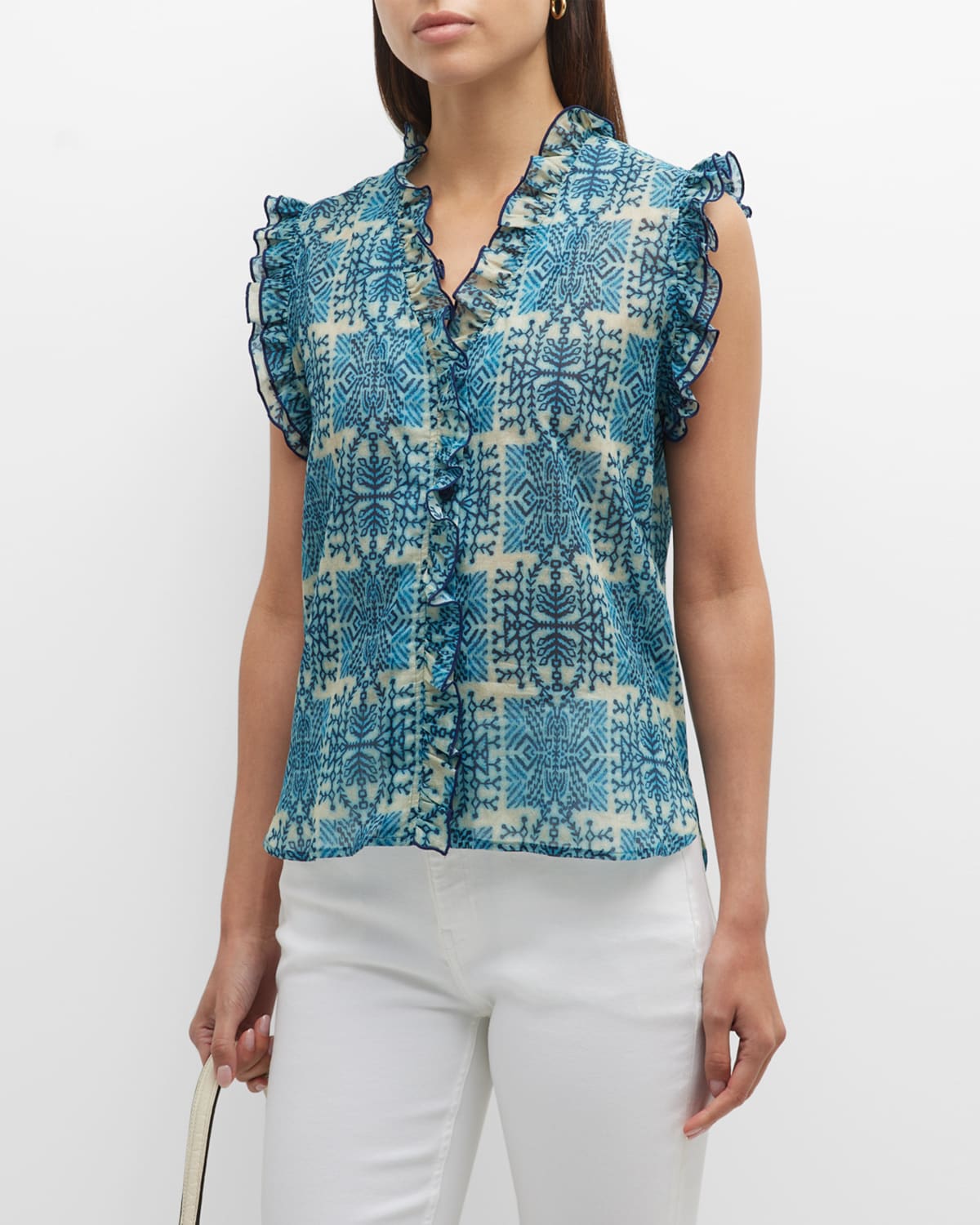 Finley Byrdee Sleeveless Poplin Ruffle Top | Neiman Marcus