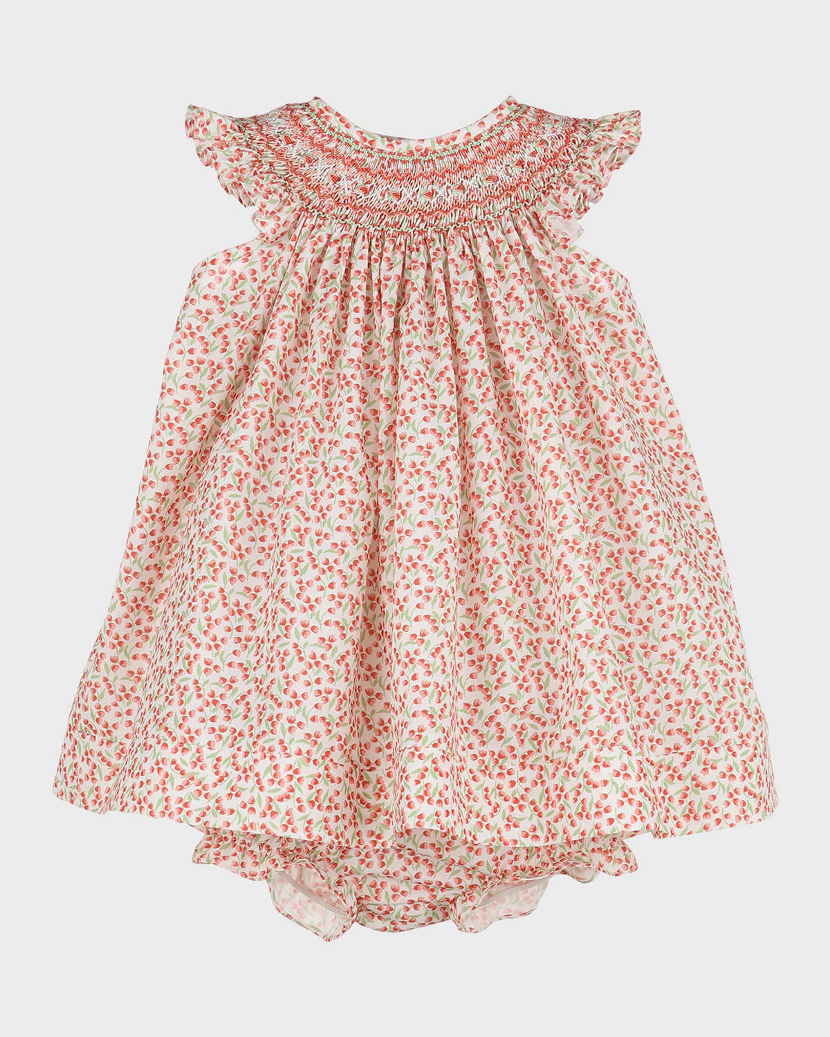 Petit Bebe Knits Girls Light Blue Floral Knit Smocked Bishop Dress White Collar main image 1
