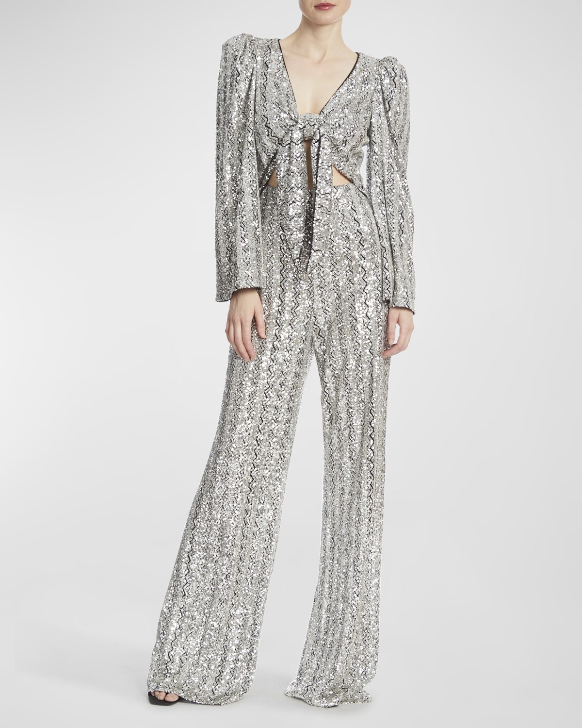 Tropical Palm Leaf Print Cutout Wide Leg Jumpsuit