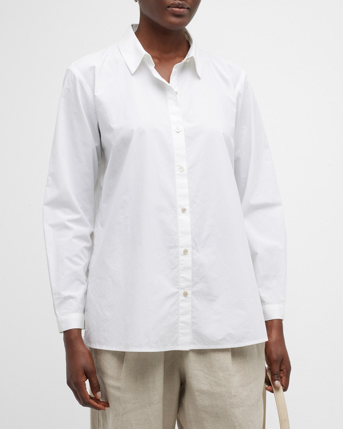 Eileen Fisher Side-Slit Button-Down Linen Shirt | Neiman Marcus