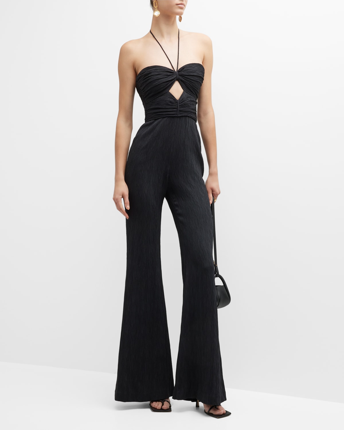Hollow Long Jumpsuit Women Fashion Zipper Fitted Split Jumpsuit Elegant Breast Wide Leg Jumpsuit