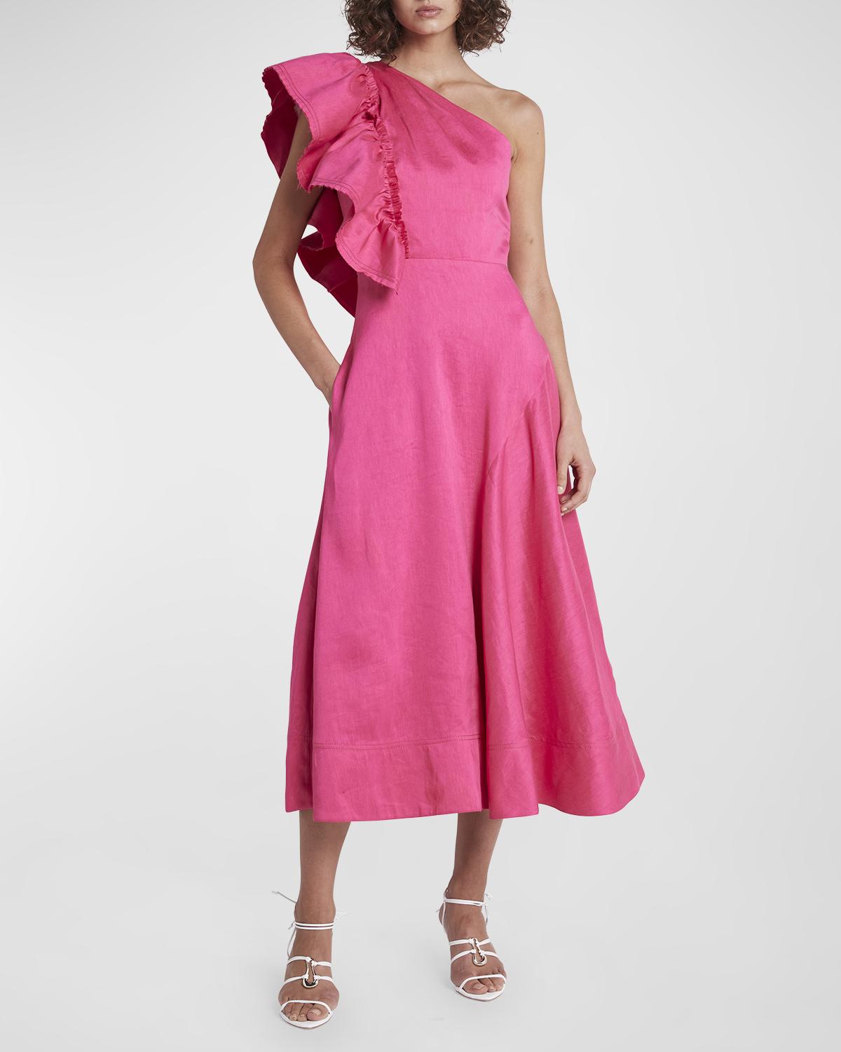 Aje Bonjour Asymmetric Frill Midi Dress