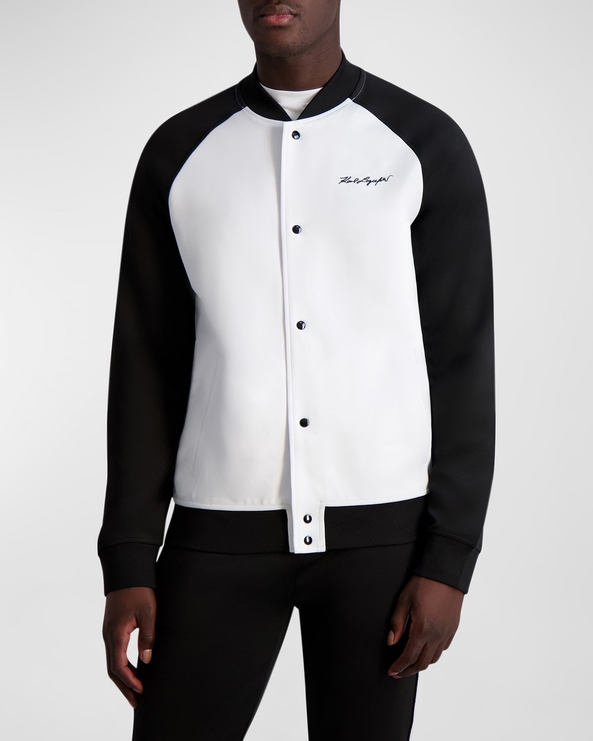 Karl Lagerfeld Paris Men's Monogram Colorblock Scuba Track Jacket