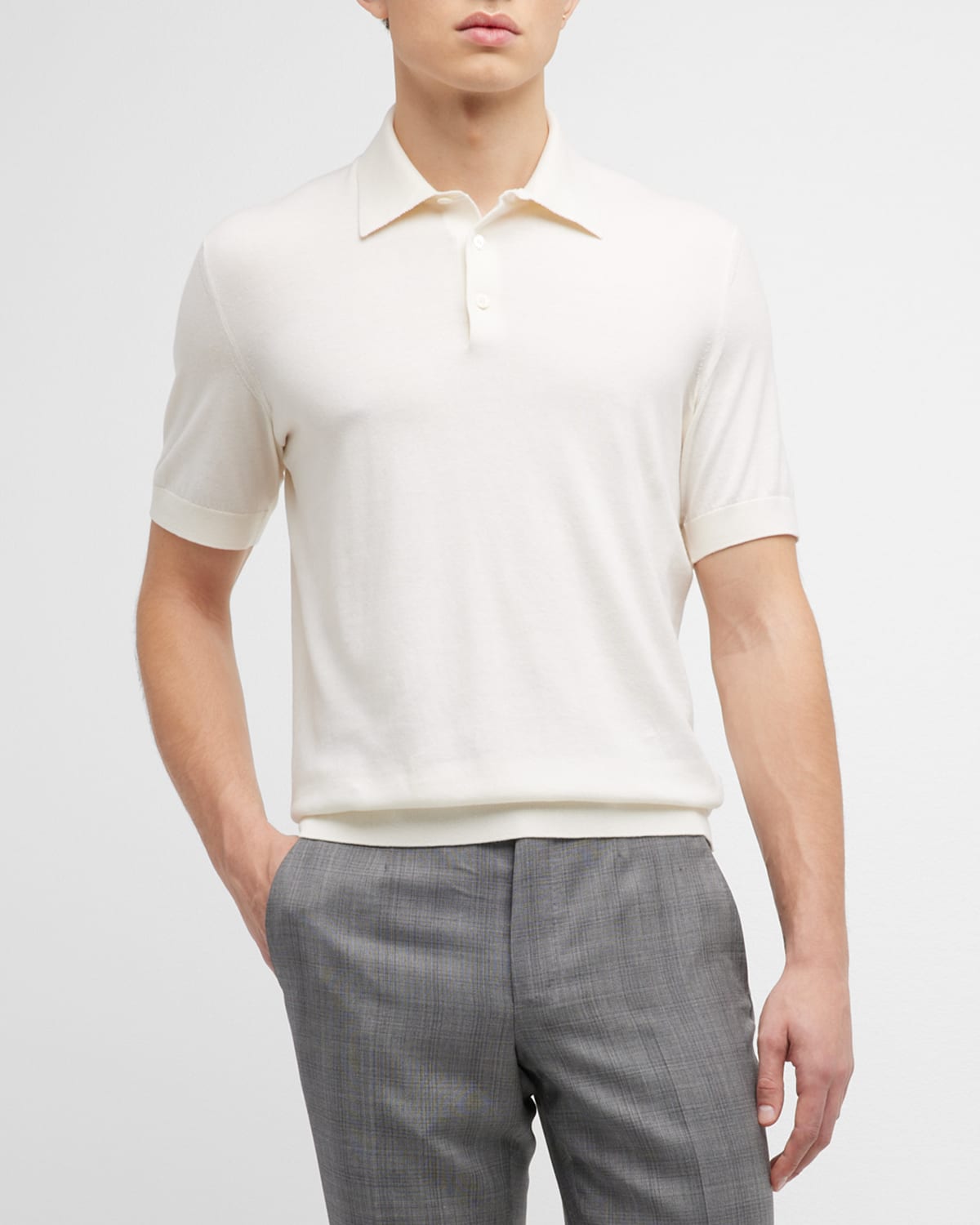 ZEGNA Men's Cashmere-Silk Polo Shirt | Neiman Marcus