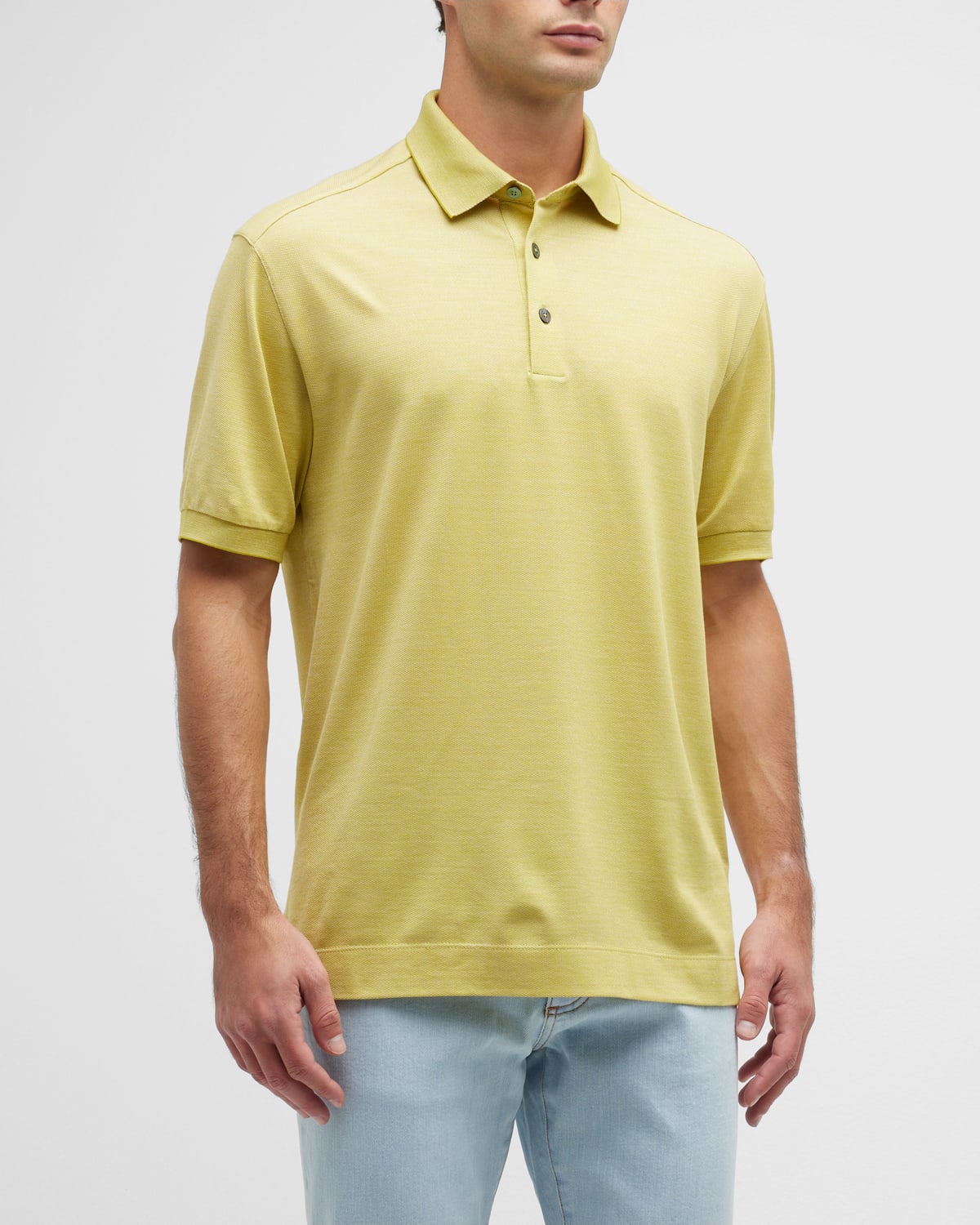 ZEGNA Men's Cotton-Silk Polo Shirt | Neiman Marcus