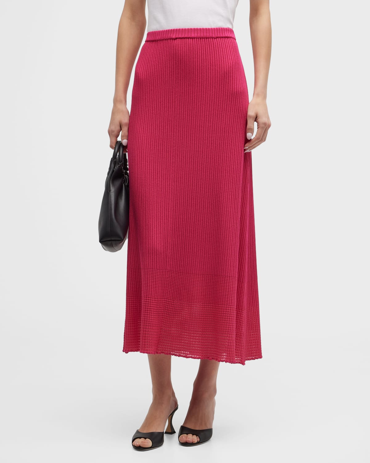 Misook Knit Striped A-Line Midi Skirt | Neiman Marcus