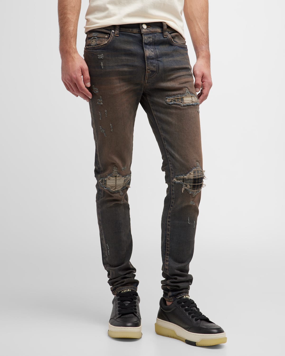 Amiri Men's MX1 Ultra Suede-Patch Skinny Jeans | Neiman Marcus