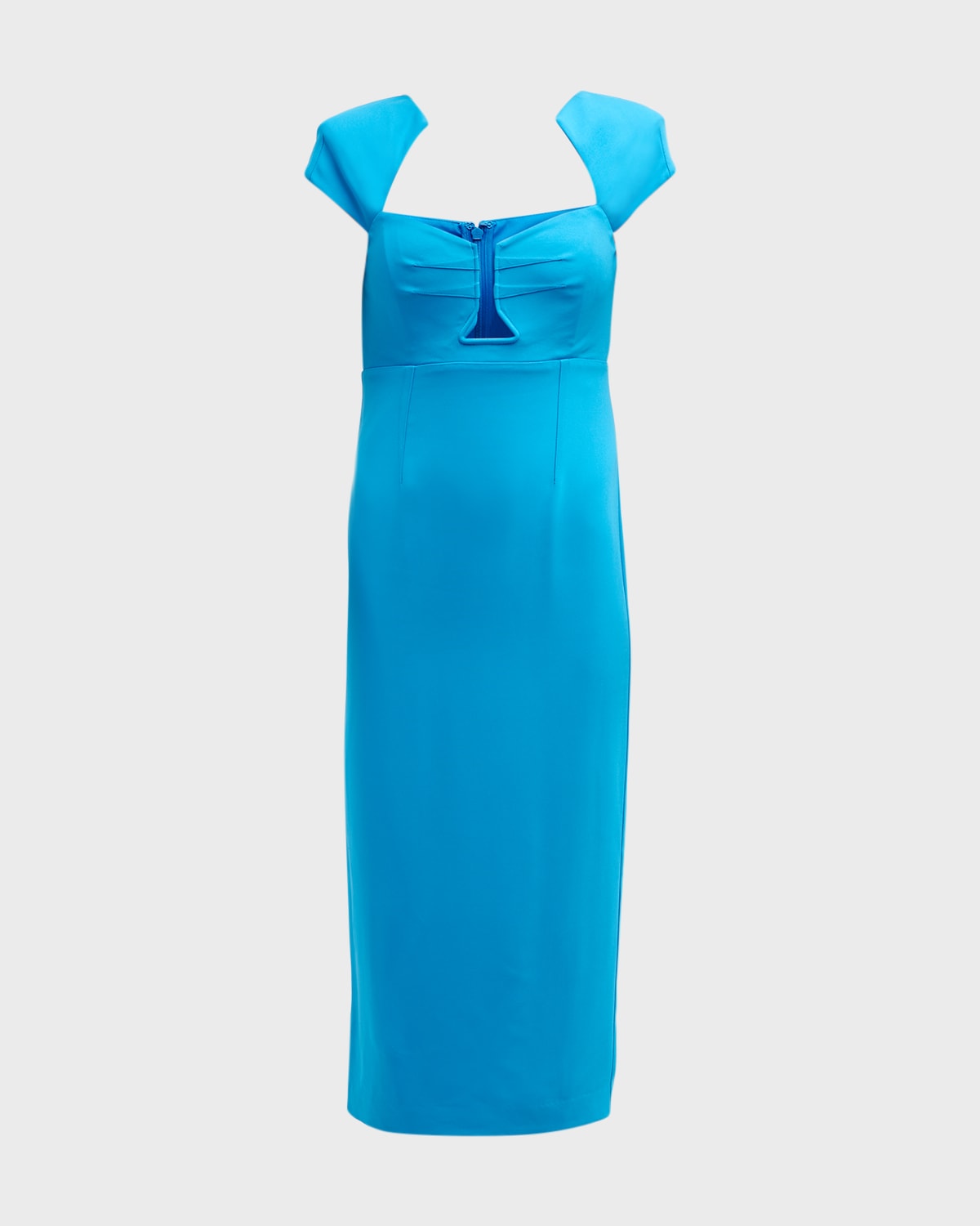 Roland Mouret Plunging Cutout StrongShoulder Cady Midi Dress Neiman