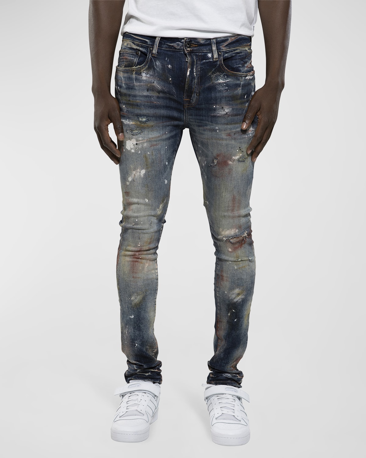 Hudson Men's Zack Distressed Splatter Skinny Jeans | Neiman Marcus