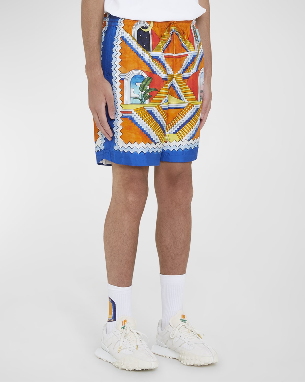 CASABLANCA Men's L'arche Fleurie Silk Drawstring Shorts Neiman Marcus