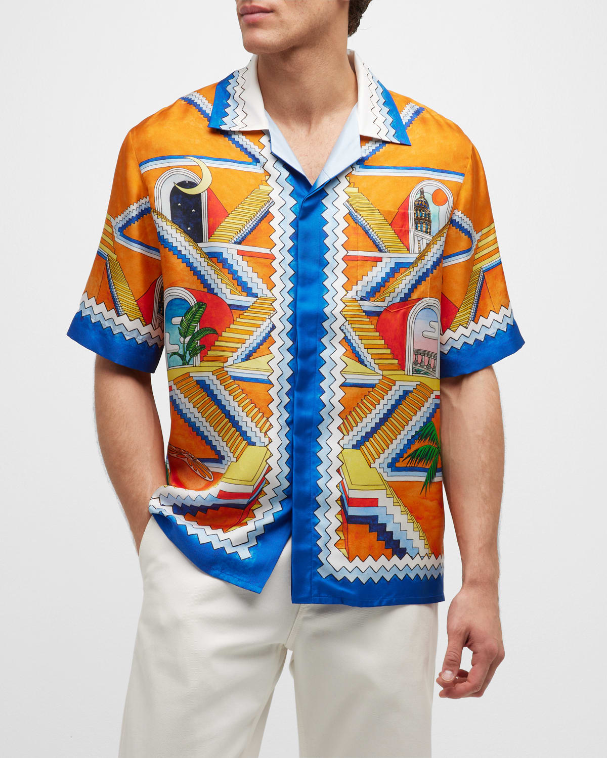 Versace Men's Barocco Silk Camp Shirt Neiman Marcus