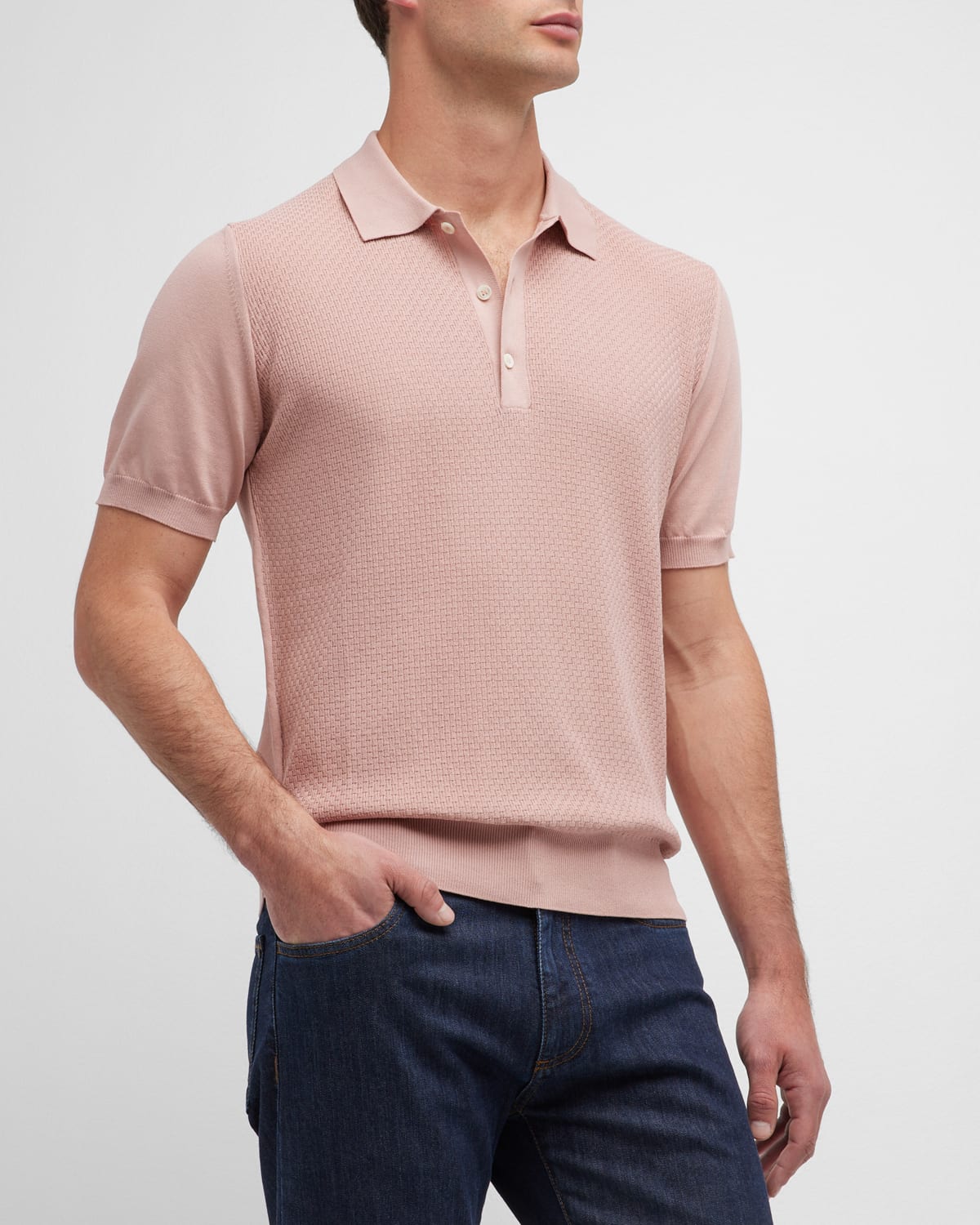 Canali Men's Interlock Knit Polo Shirt Neiman Marcus
