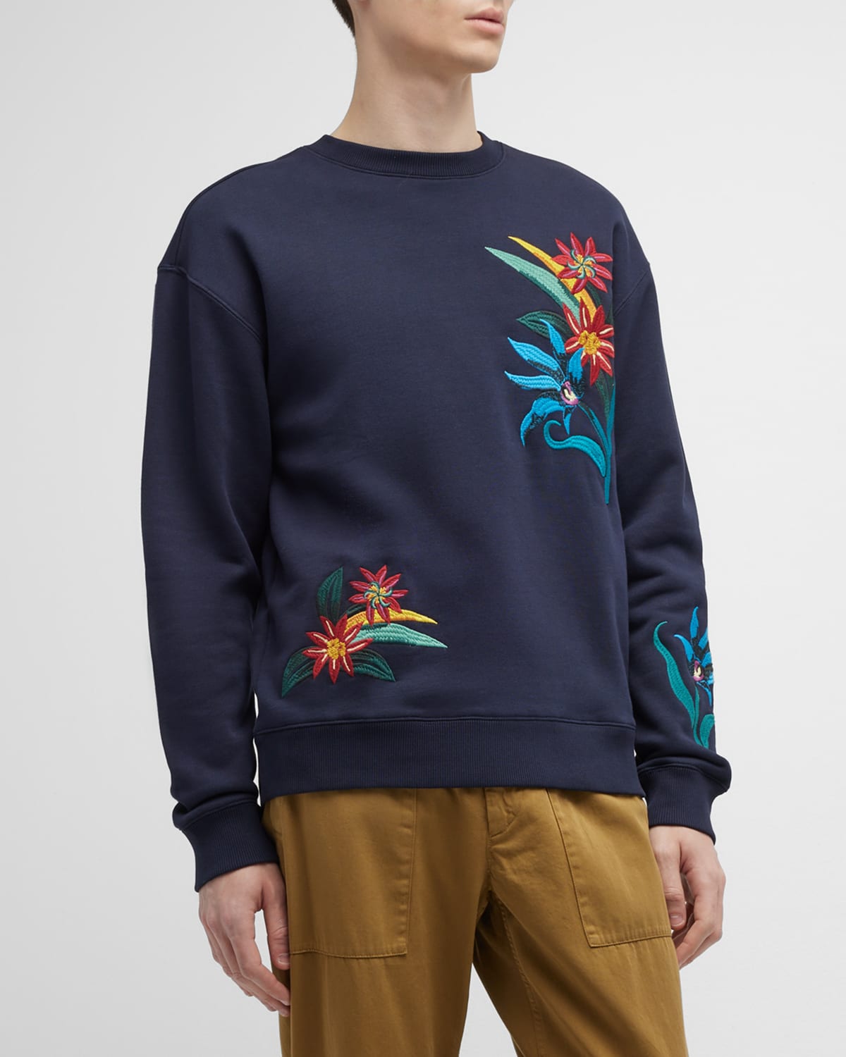Scotch & Soda Men's Floral Embroidered Sweatshirt | Neiman Marcus