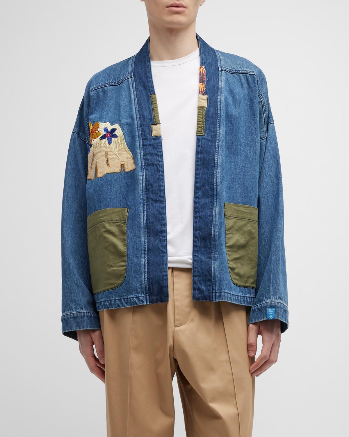 Scotch & Soda Men's Sakura Denim Artwork Kimono Jacket | Neiman Marcus